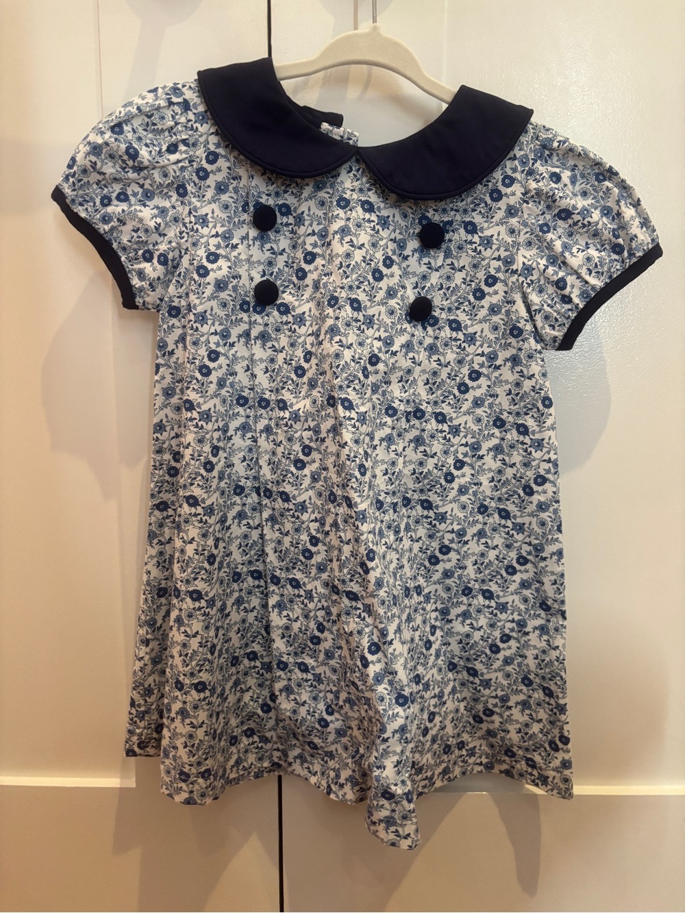Girls' Navy Floral Peter Pan Collar Dress